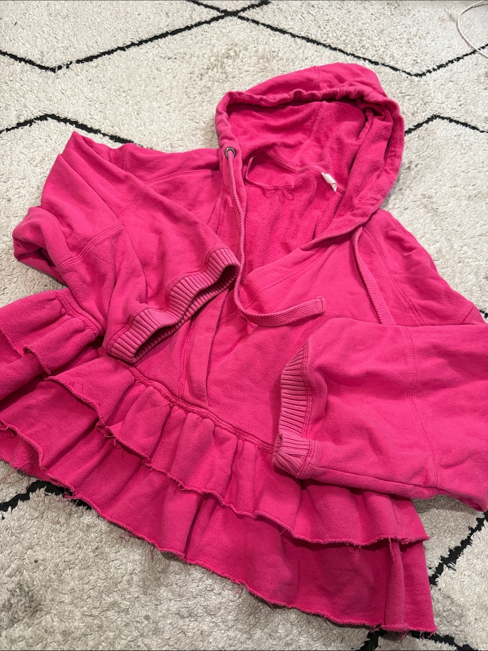 free people Hot Pink Ruffle-Hem Hooded Jacket L - Picture 2 of 6